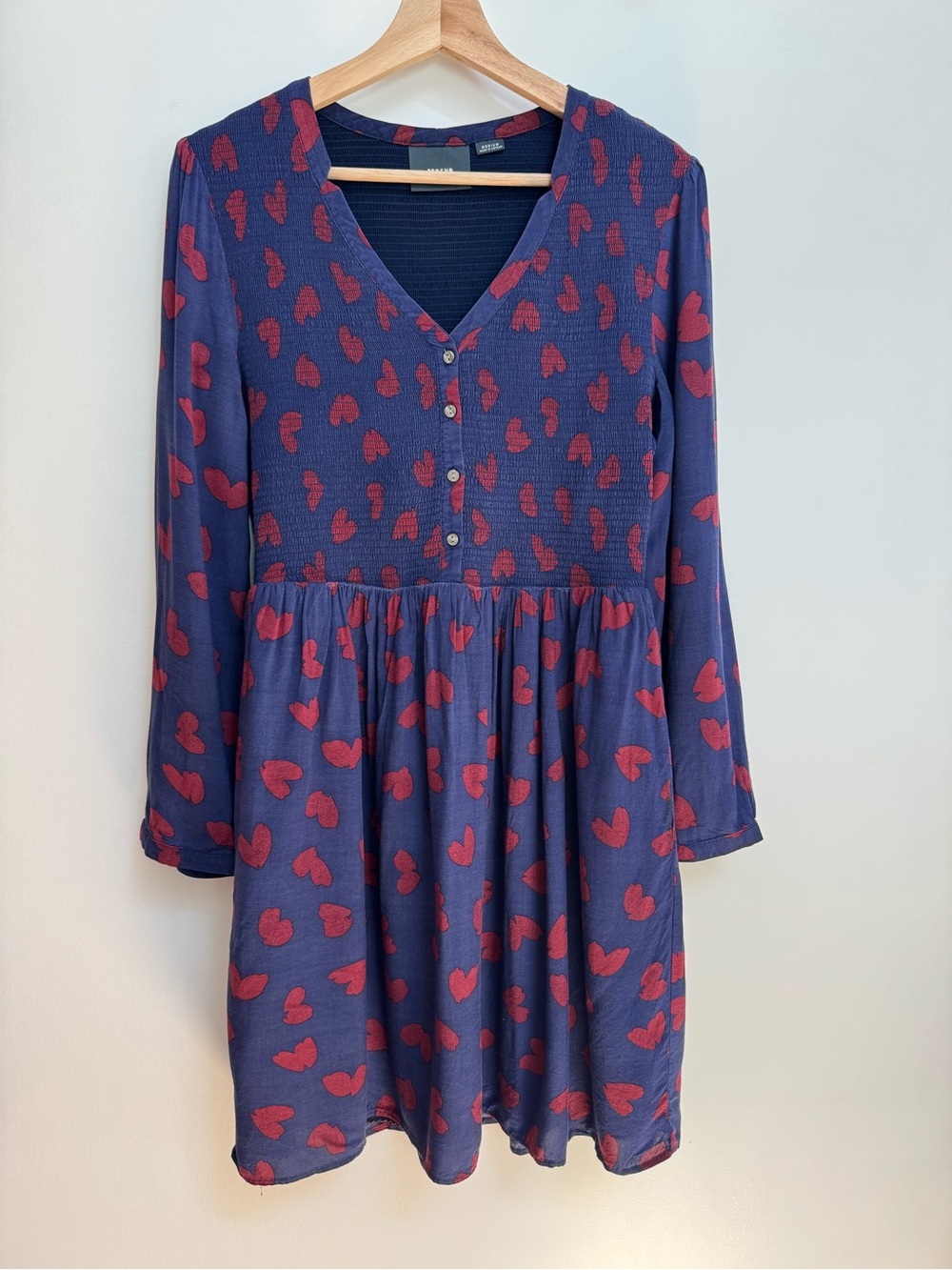 Maeve Anthropologie Banet Heart Print Smocked Mini Dress Women Medium Novelty
